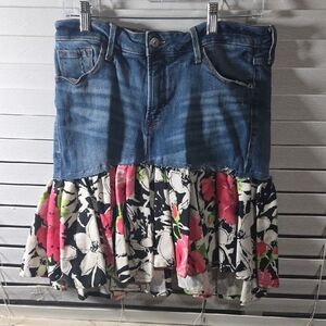 Wrangler Denim and Floral Ruffle Mini Skirt - Blue, Pink, White